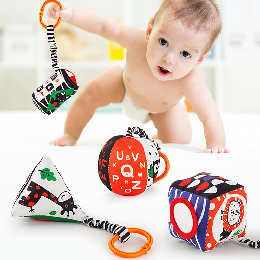 (3) Baby Newborn Crib Hanging Rattle Toys Early Development for 0-12 Months High Contrast Black and White Learning Education Toy