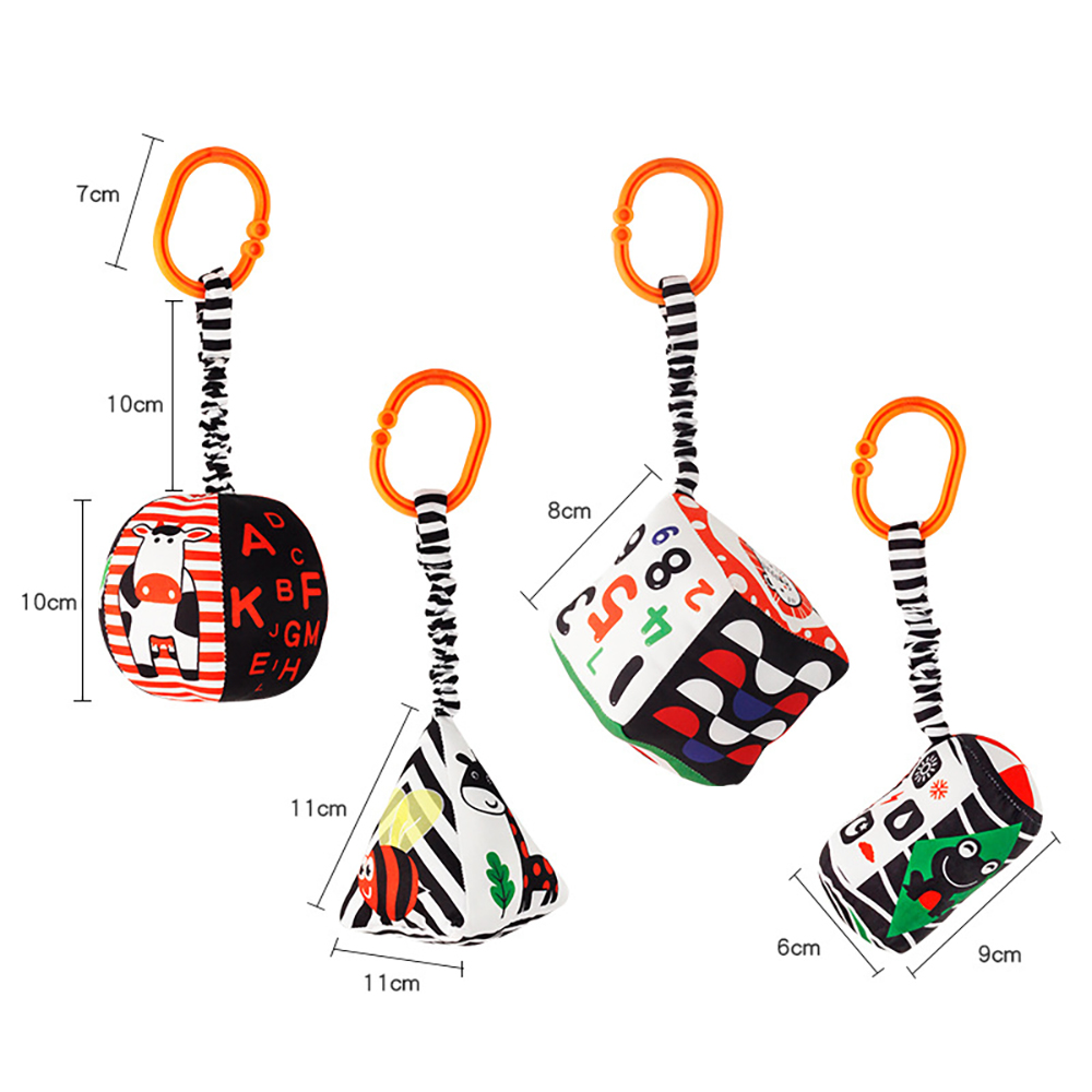 (3) Baby Newborn Crib Hanging Rattle Toys Early Development for 0-12 Months High Contrast Black and White Learning Education Toy