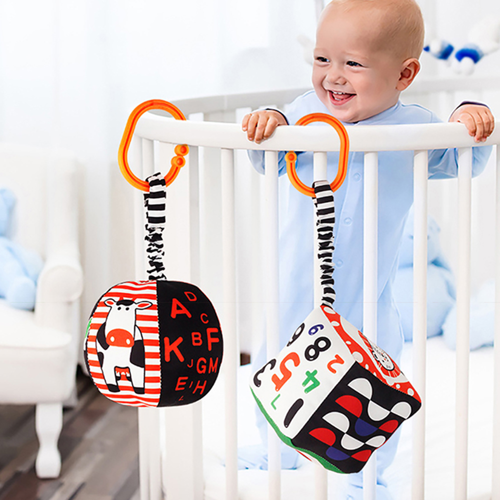(3) Baby Newborn Crib Hanging Rattle Toys Early Development for 0-12 Months High Contrast Black and White Learning Education Toy