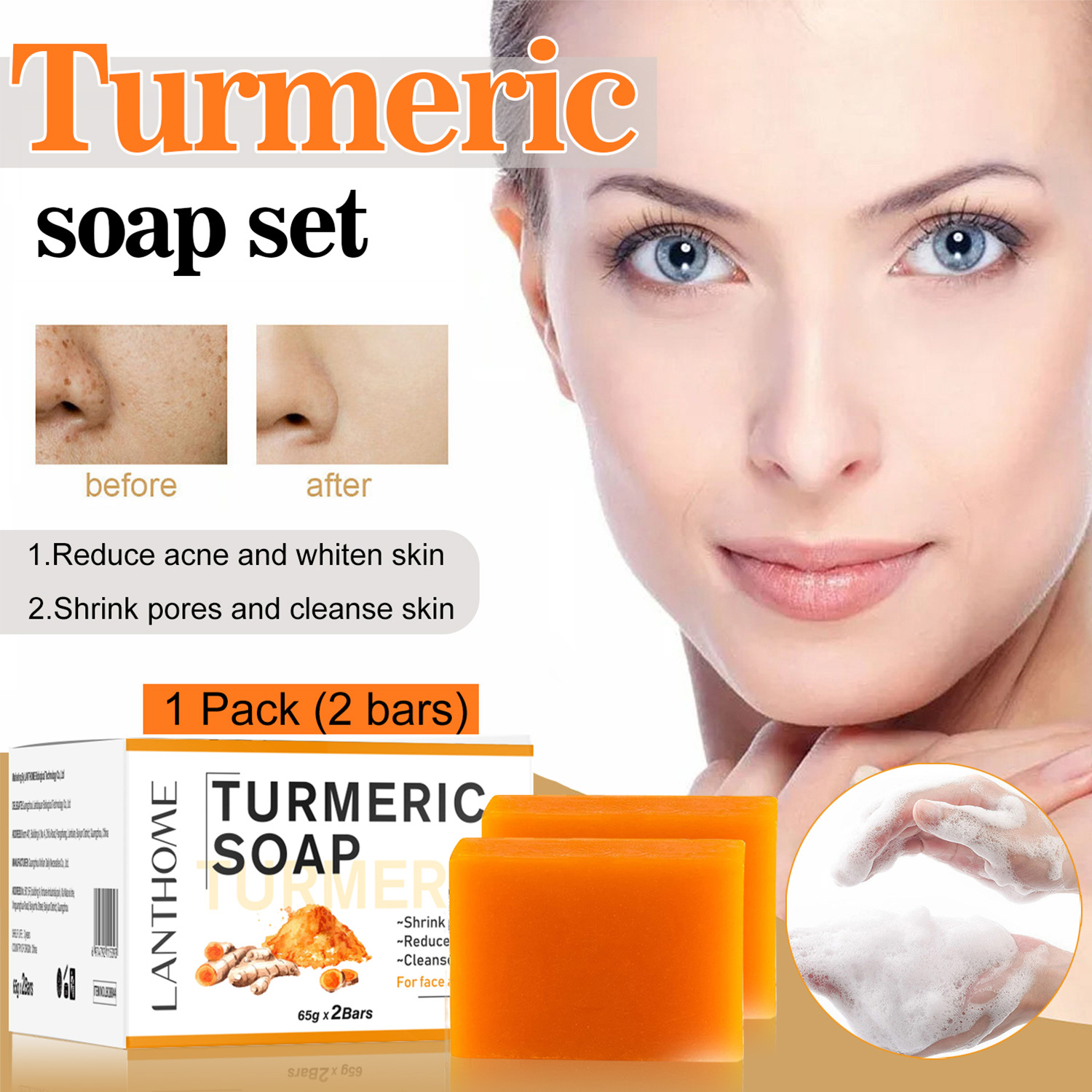 Turmeric Soap Clarifying Repairing For Face And Body Daily Cleansing Nourishing Skin Care Bar 65g x 2 Bars