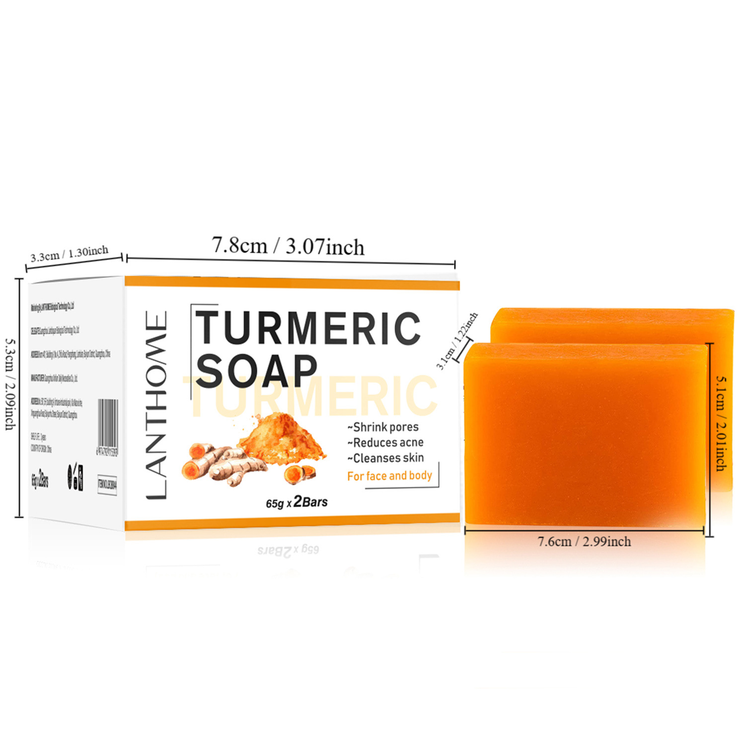 Turmeric Soap Clarifying Repairing For Face And Body Daily Cleansing Nourishing Skin Care Bar 65g x 2 Bars