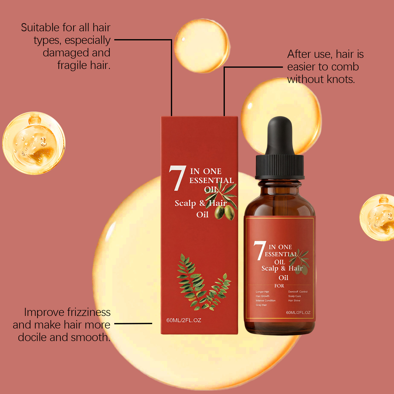 Multi Effect Combined Hair Care Oil Mild Ingredients Moisturize Lock Water Light Soft Smooth Flow Protect Hair Roots Hair Ends