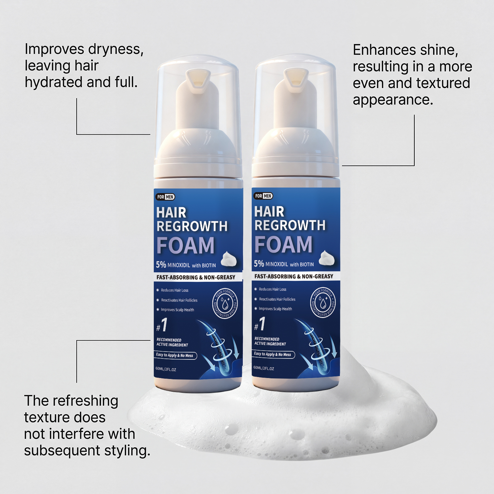 Men Hair Styling Mousse Gentle Cleansing Oil Control Fluffy Shaping Glossy Hair Care For Daily Use