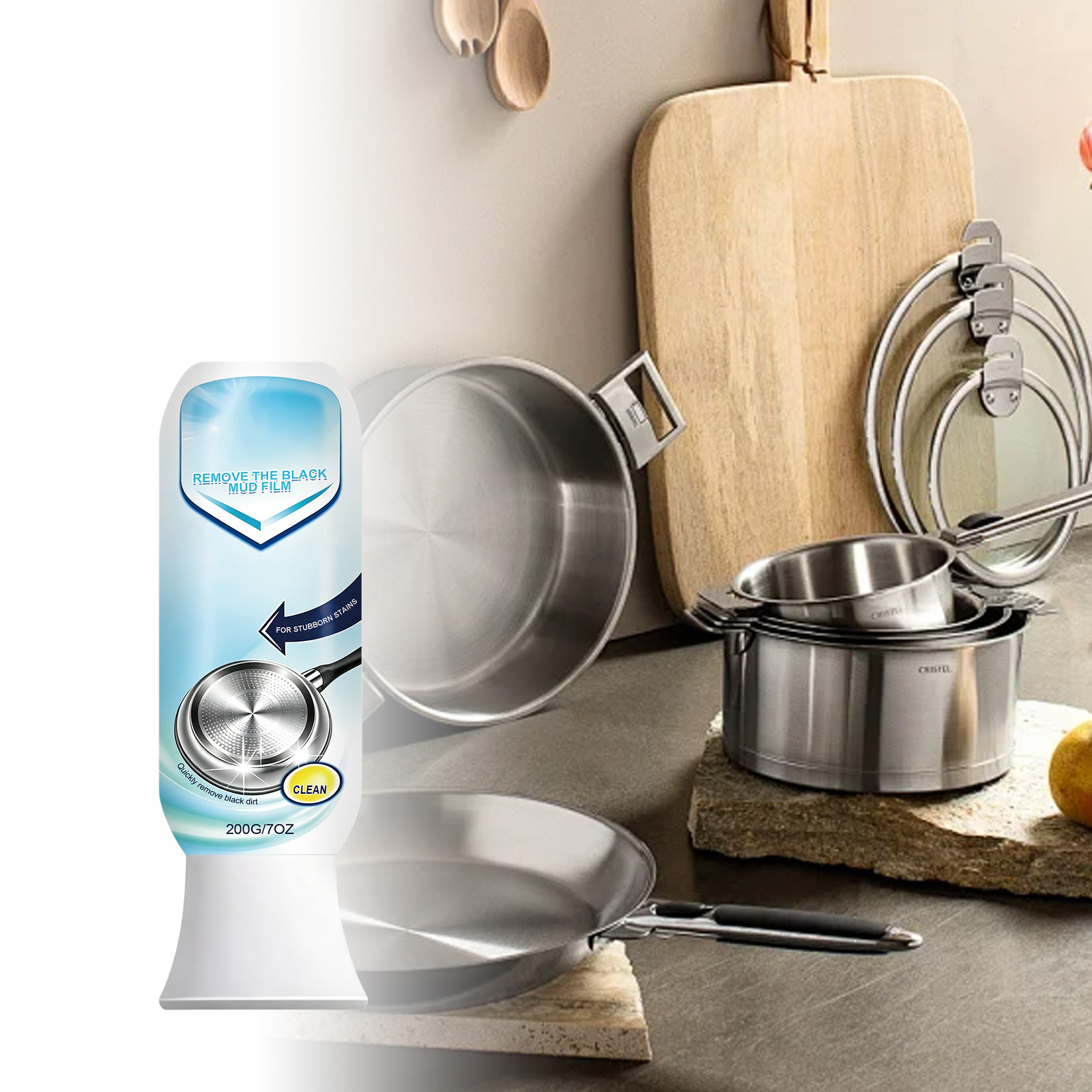 Cookware Cleaner Powerful Stain Remover Brightening Tool For All Pots Tough Burnt Grime Dirt