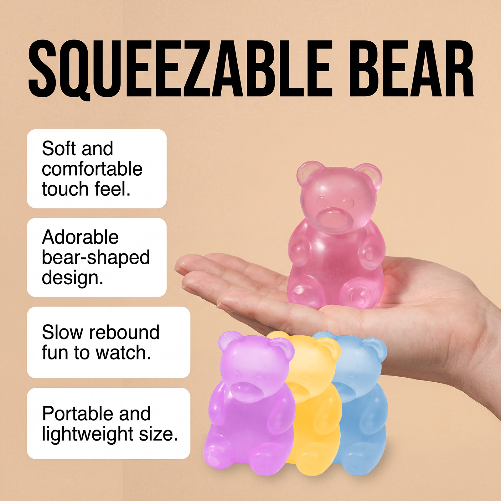 (Blue) Bear Squishy Toy Blue Soft Stress Relief Hand Play Daily Leisure Desktop Decor Kid Adult Relax Entertainment Ornament Accessory