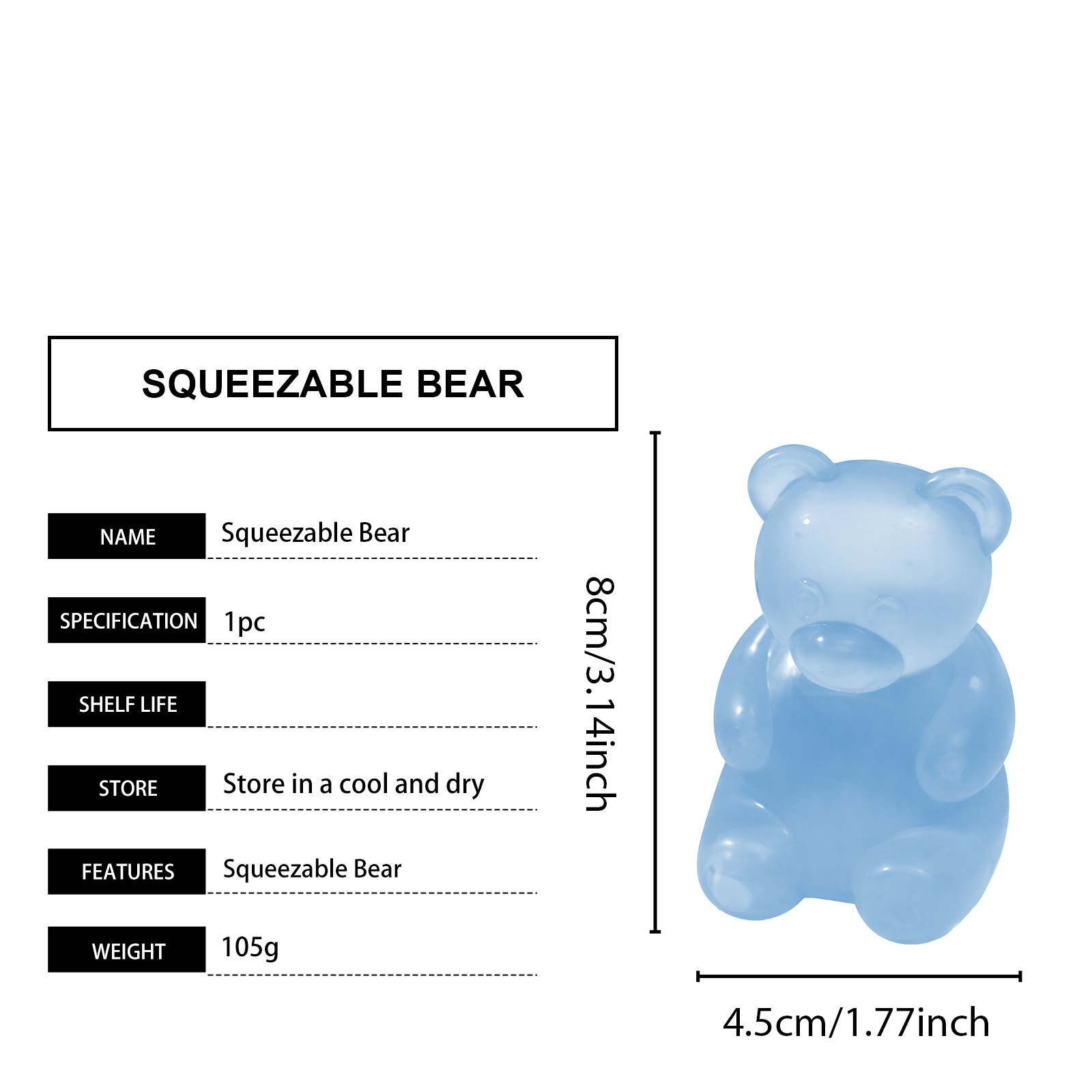 (Blue) Bear Squishy Toy Blue Soft Stress Relief Hand Play Daily Leisure Desktop Decor Kid Adult Relax Entertainment Ornament Accessory