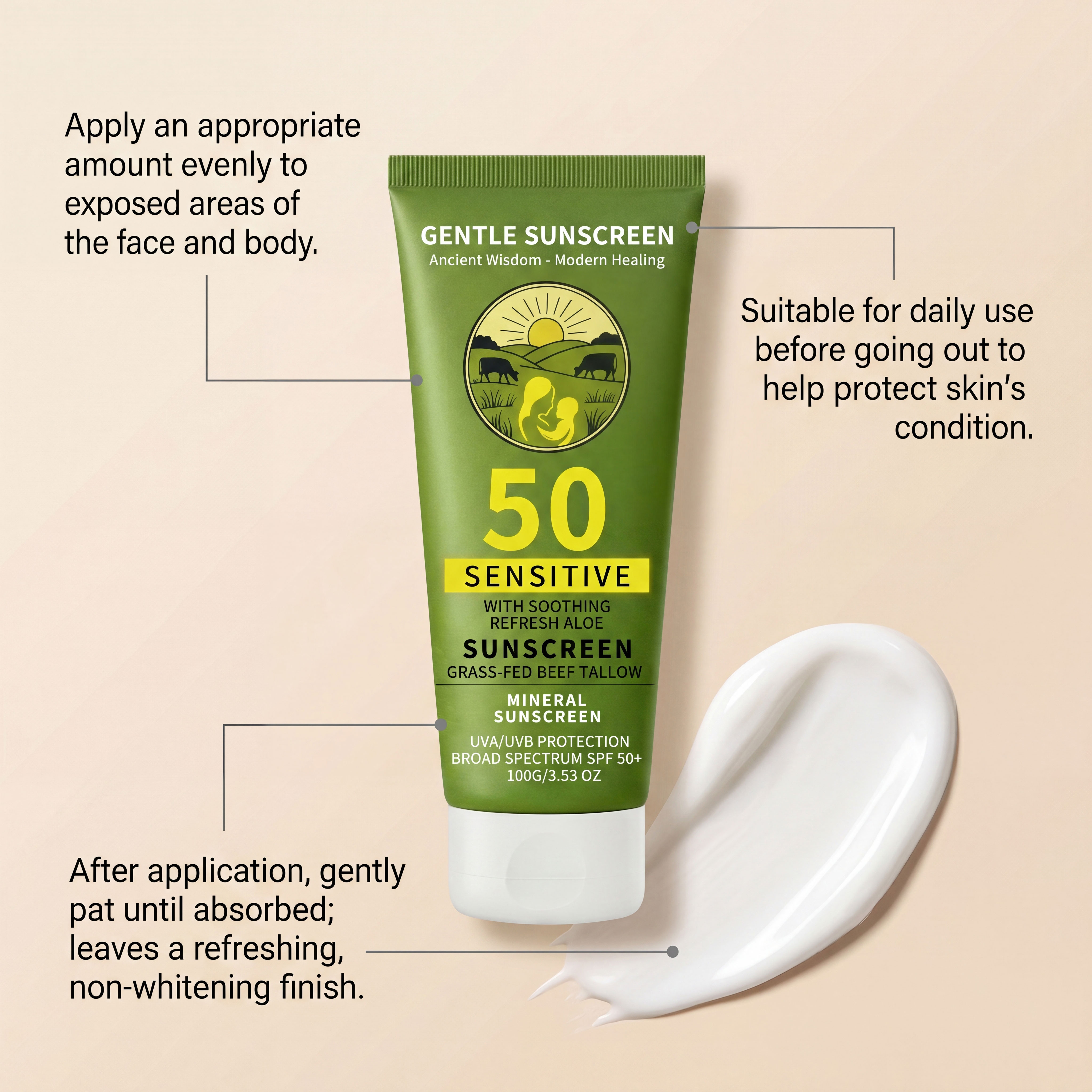 Tallow Mild Protection Cream Refreshing Skin Friendly Portable Summer Outdoor Skin Care Makeup Touch Up
