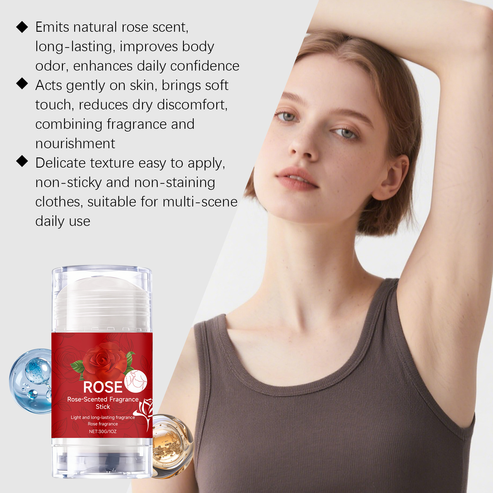Rose Scent Stick Mild Care Underarm Soft Fresh Non Sticky Easy Spread Natural Fragrance