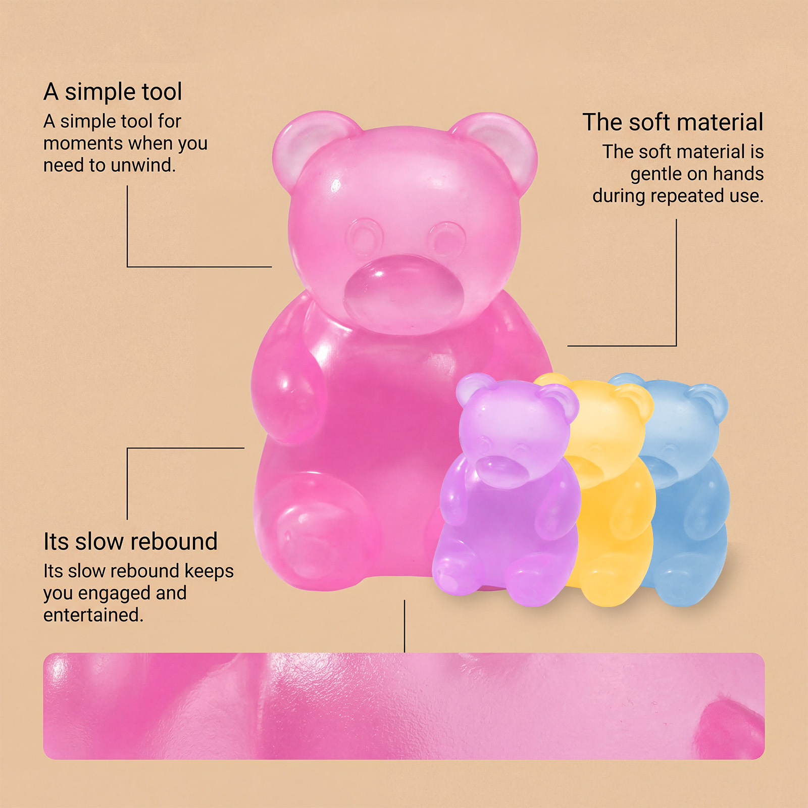 (Blue) Bear Squishy Toy Blue Soft Stress Relief Hand Play Daily Leisure Desktop Decor Kid Adult Relax Entertainment Ornament Accessory