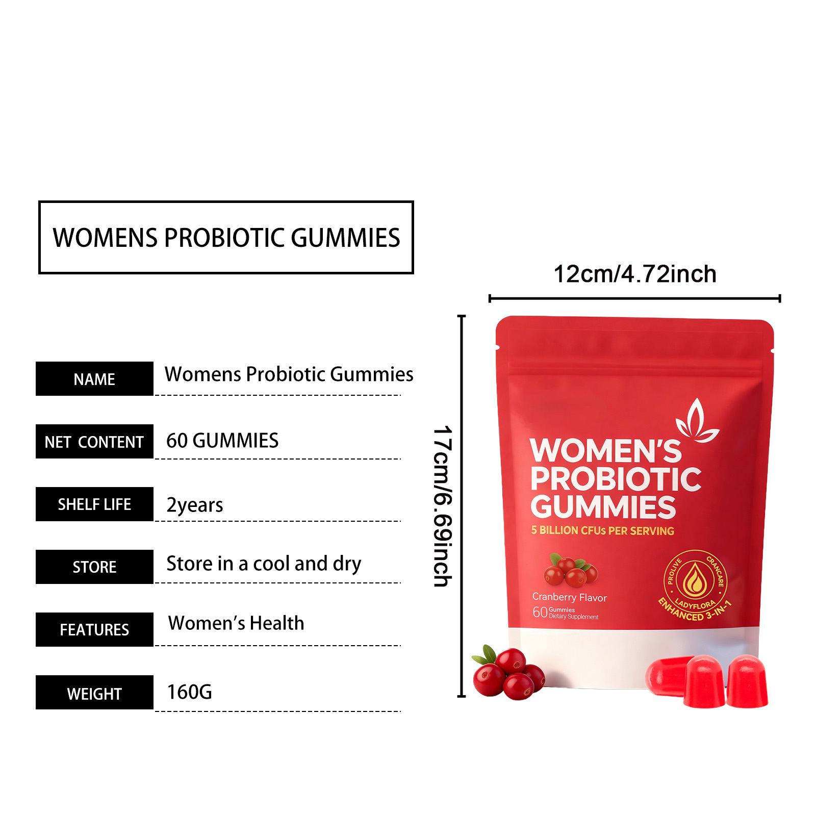 Womens Probiotic Gummy Mild Ingredients Care Body Gentle Maintenance Boost Vitality Improve Physical Condition For Daily Female Care
