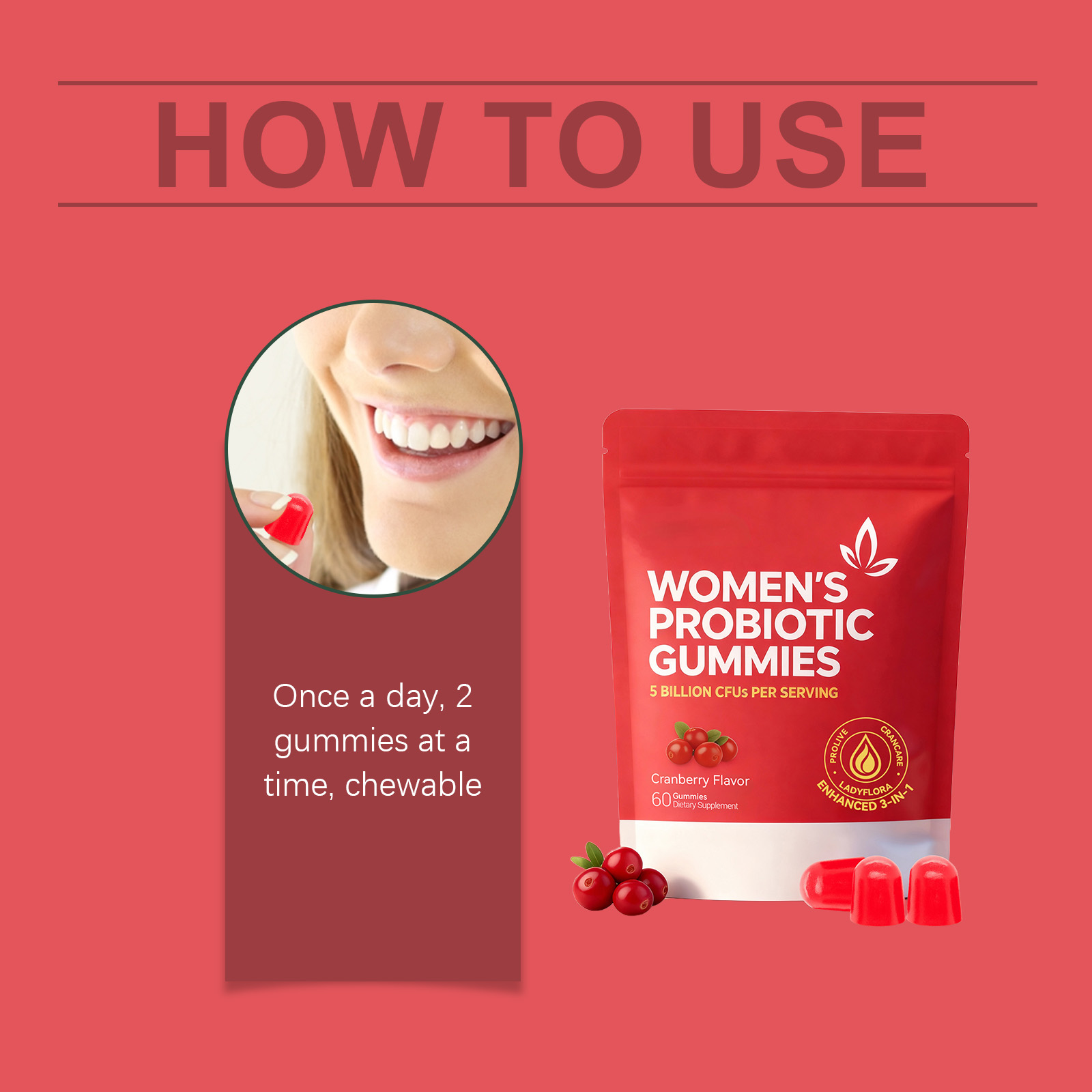 Womens Probiotic Gummy Mild Ingredients Care Body Gentle Maintenance Boost Vitality Improve Physical Condition For Daily Female Care