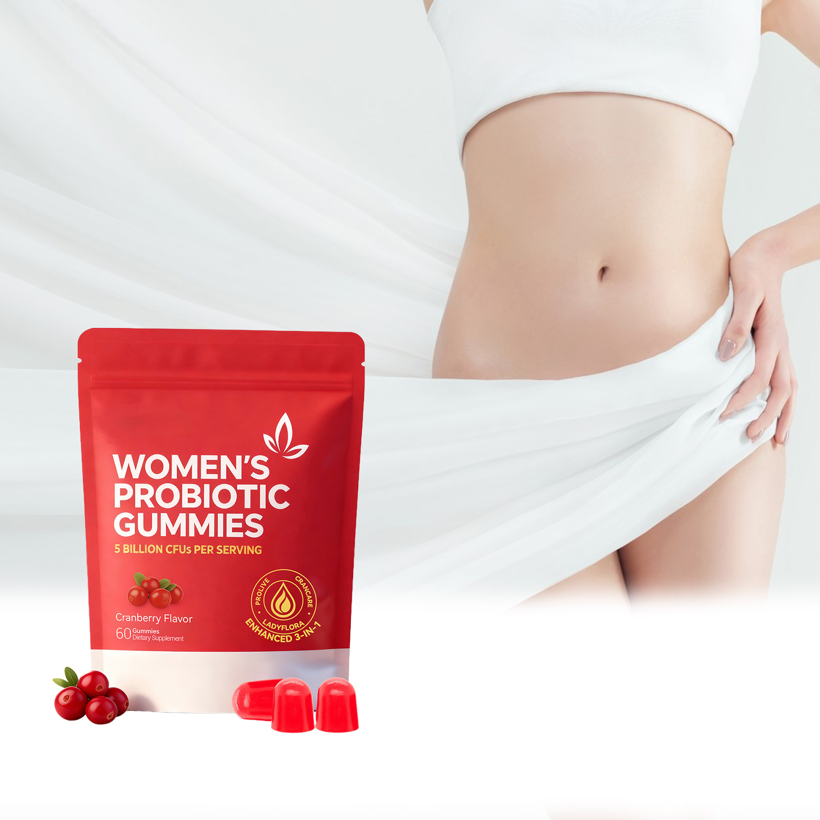 Womens Probiotic Gummy Mild Ingredients Care Body Gentle Maintenance Boost Vitality Improve Physical Condition For Daily Female Care