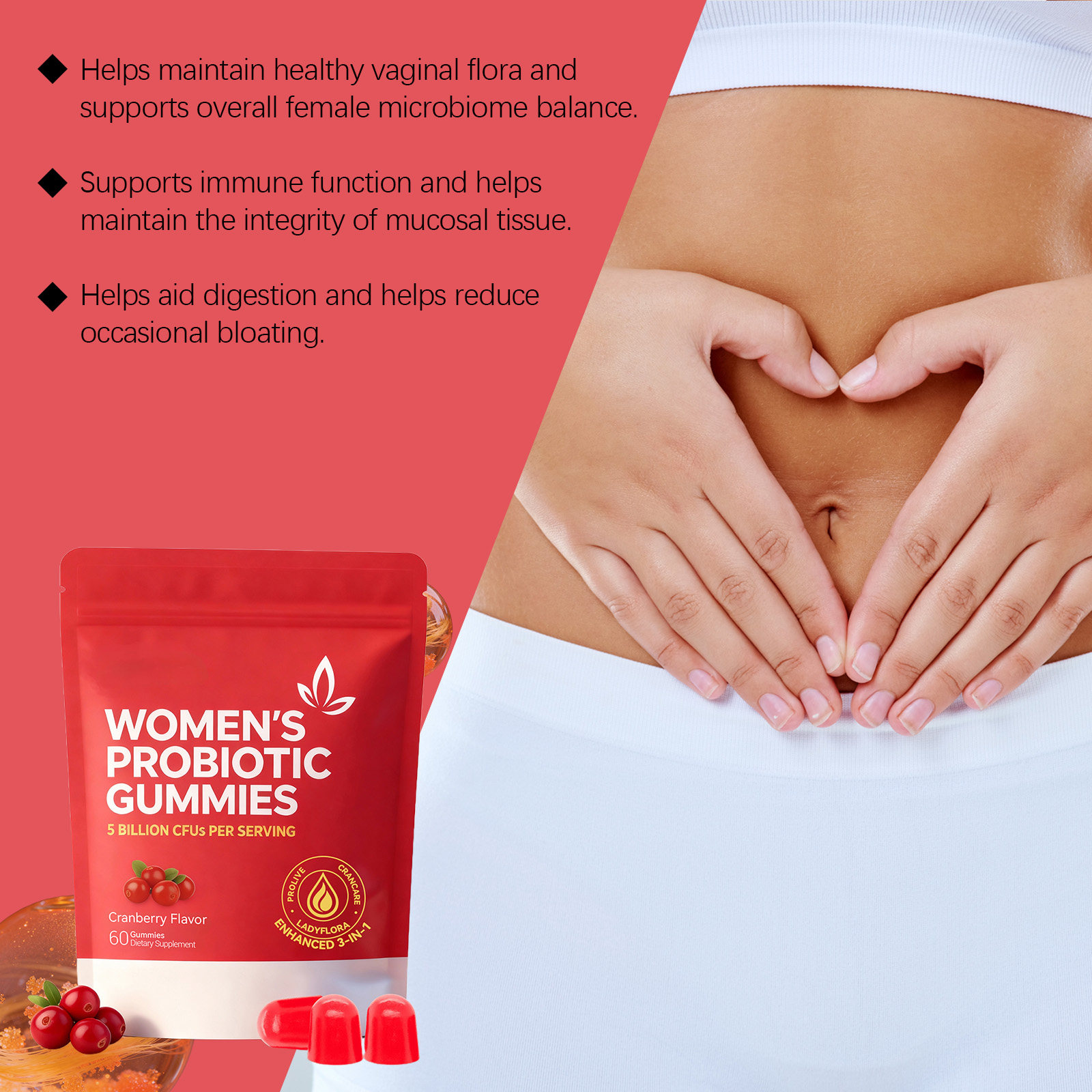 Womens Probiotic Gummy Mild Ingredients Care Body Gentle Maintenance Boost Vitality Improve Physical Condition For Daily Female Care