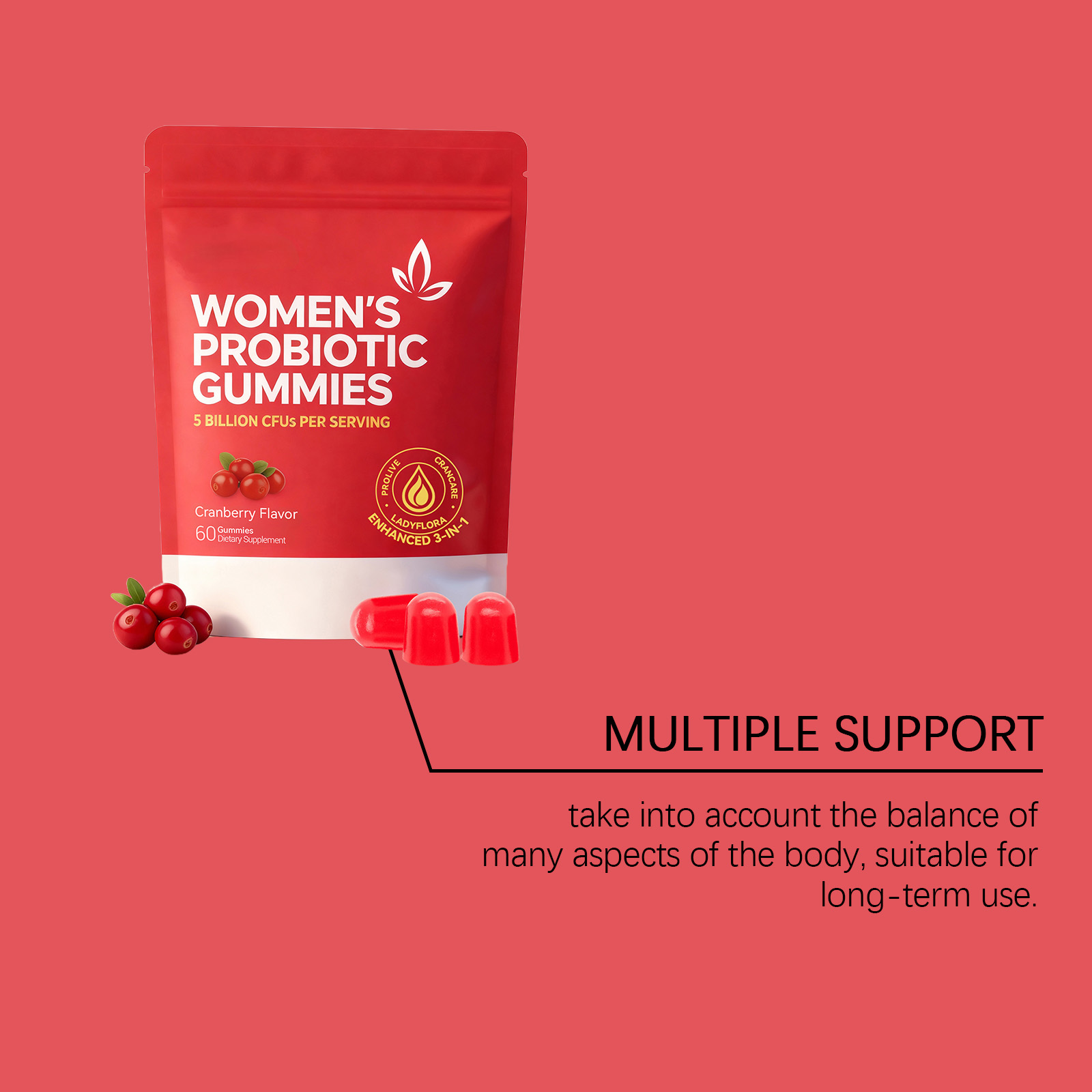 Womens Probiotic Gummy Mild Ingredients Care Body Gentle Maintenance Boost Vitality Improve Physical Condition For Daily Female Care