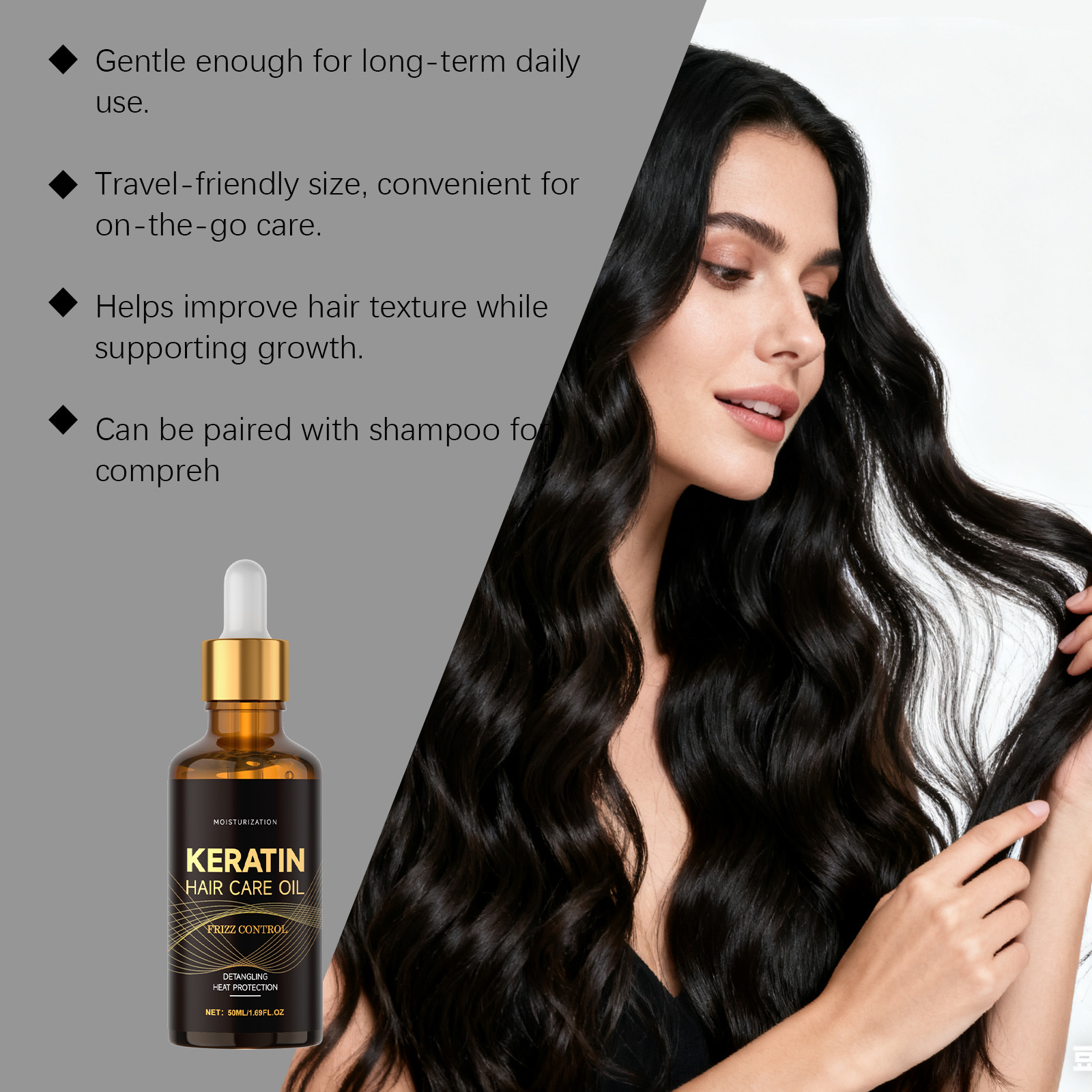 Keratin Hair Care Oil Moisturizing Light Refreshing Silky Soft Protect Dry Hair Single Strand Treatment