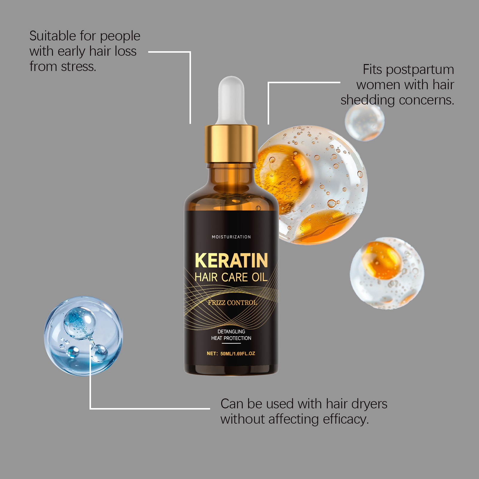 Keratin Hair Care Oil Moisturizing Light Refreshing Silky Soft Protect Dry Hair Single Strand Treatment