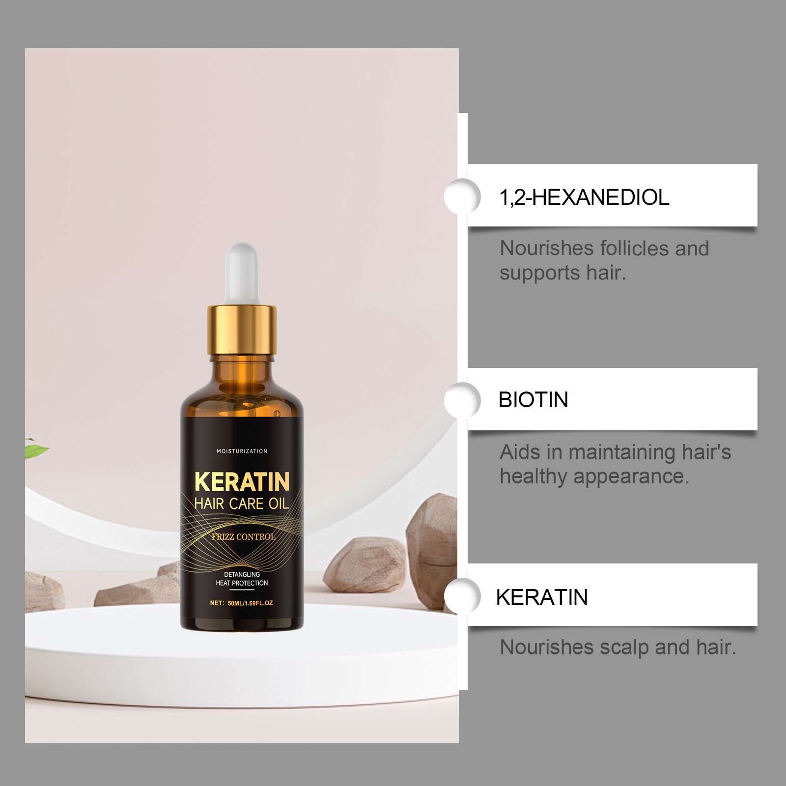 Keratin Hair Care Oil Moisturizing Light Refreshing Silky Soft Protect Dry Hair Single Strand Treatment