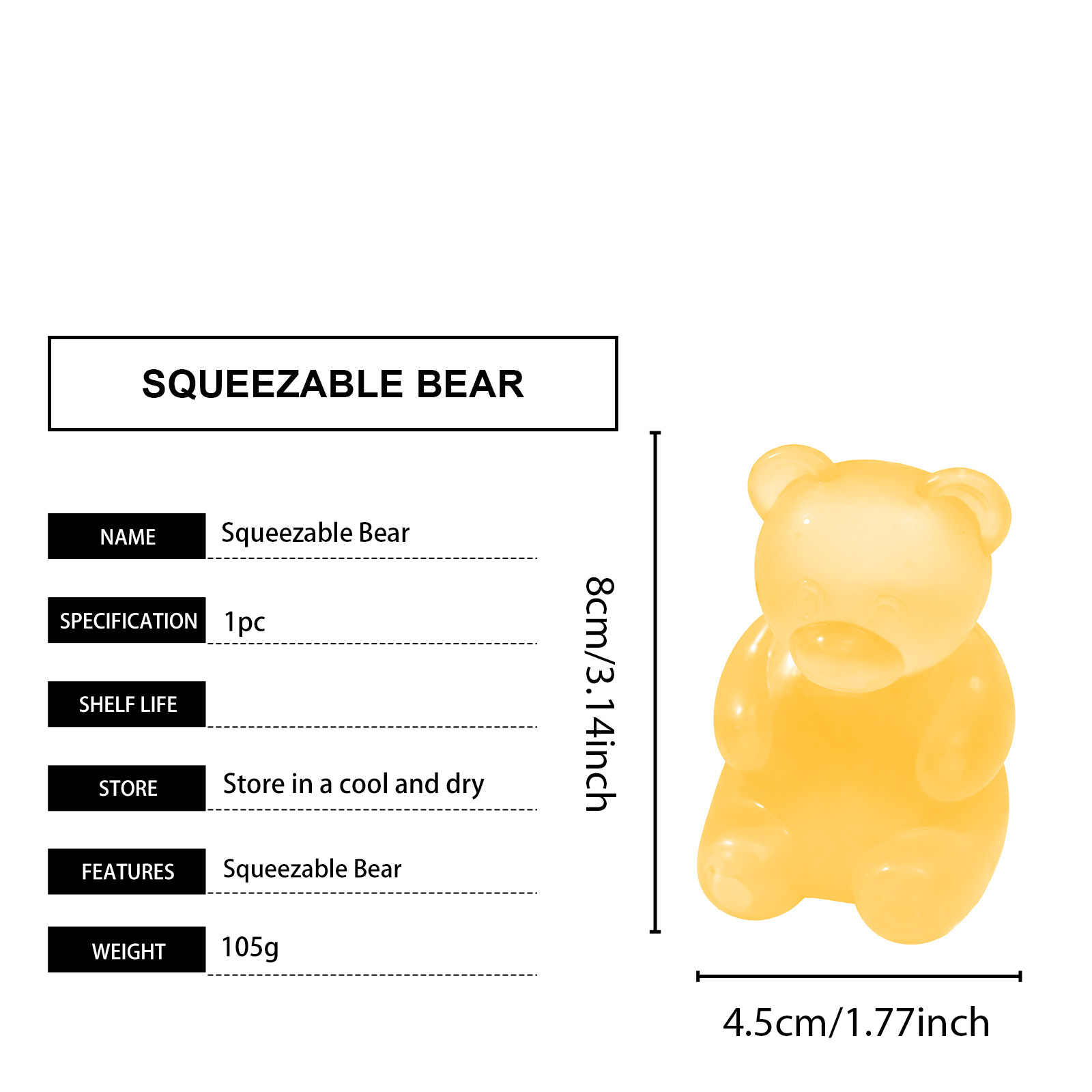 (Yellow) Bear Squishy Toy Blue Soft Stress Relief Hand Play Daily Leisure Desktop Decor Kid Adult Relax Entertainment Ornament Accessory