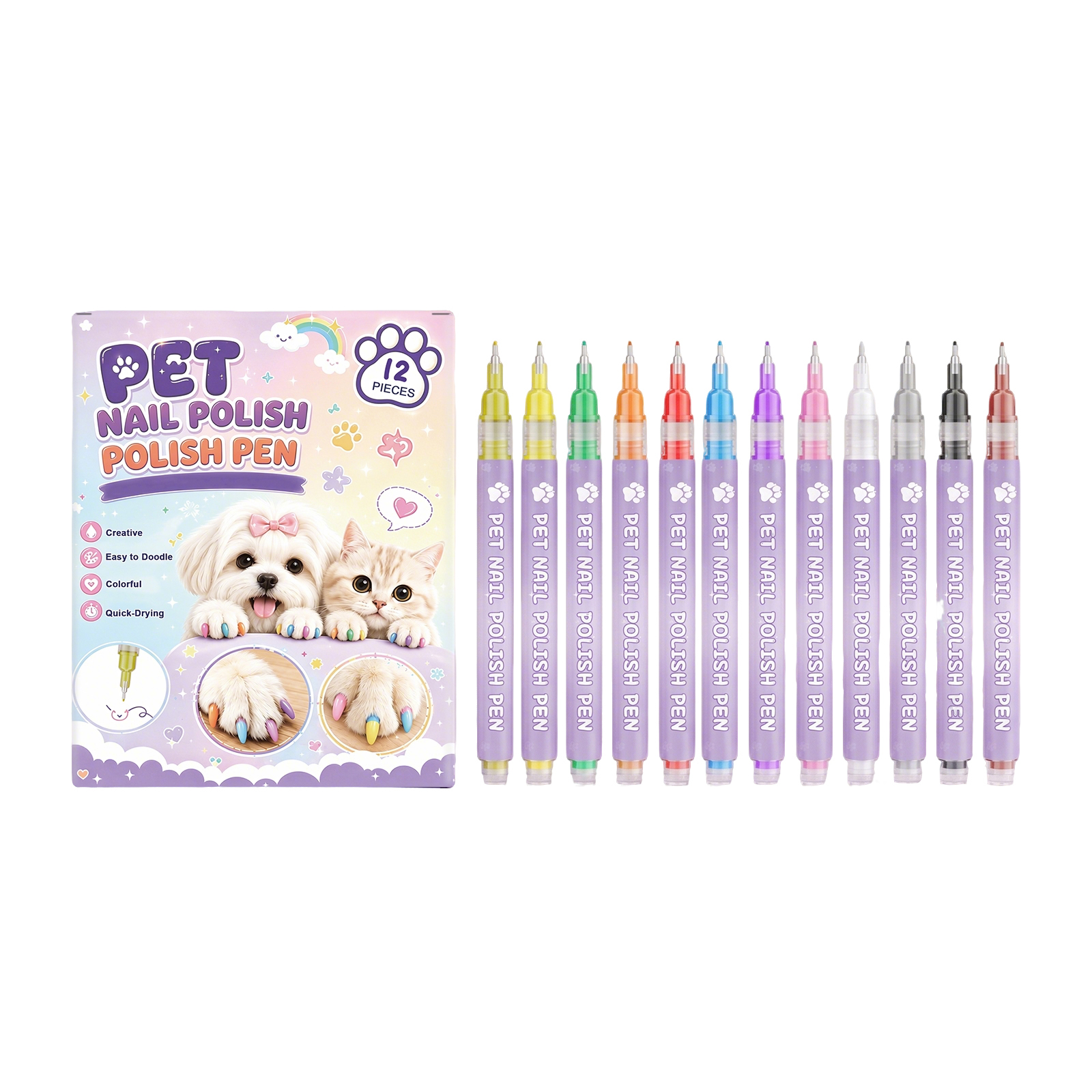 Pet Nail Painting Pen Even Coloring Easy To Clean Multiple Bright Colors For Cats And Dogs