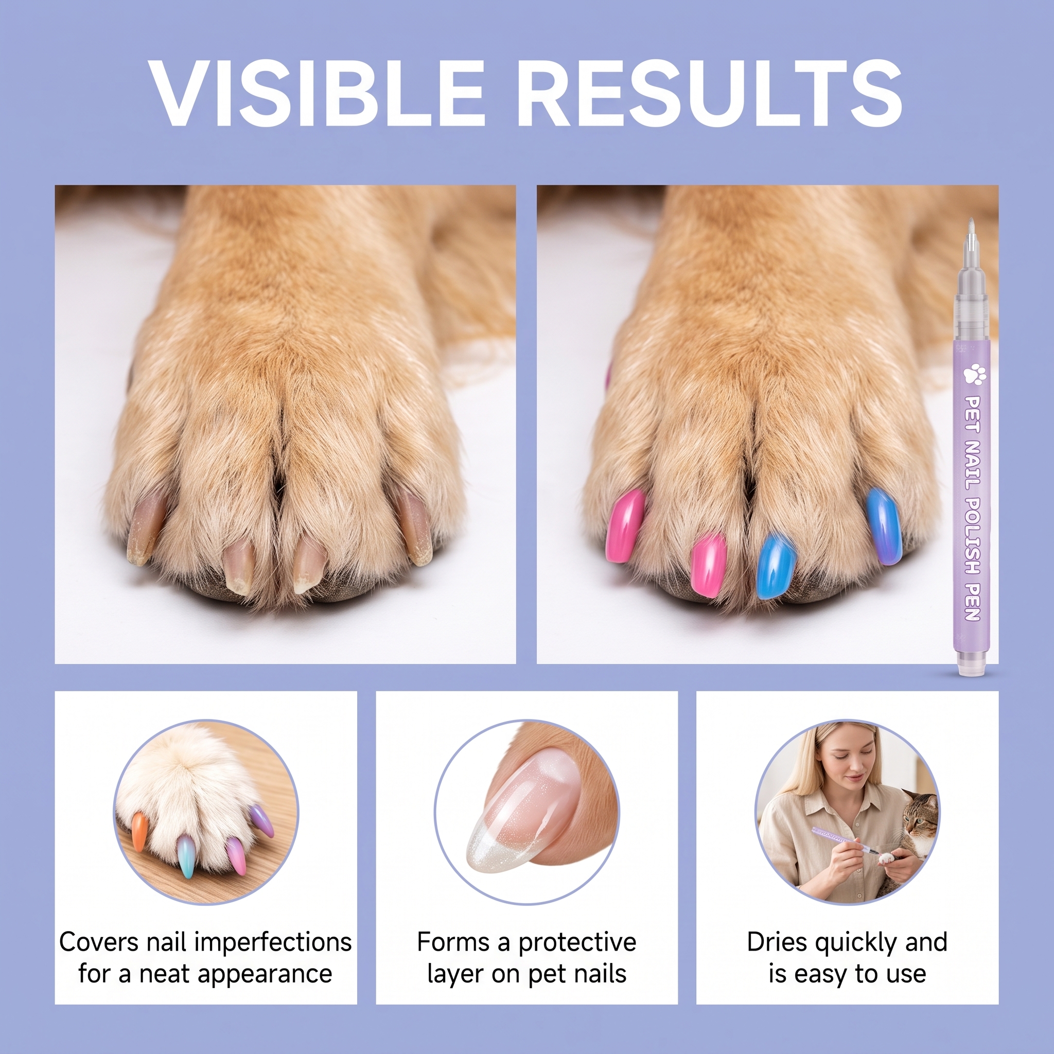 Pet Nail Painting Pen Even Coloring Easy To Clean Multiple Bright Colors For Cats And Dogs
