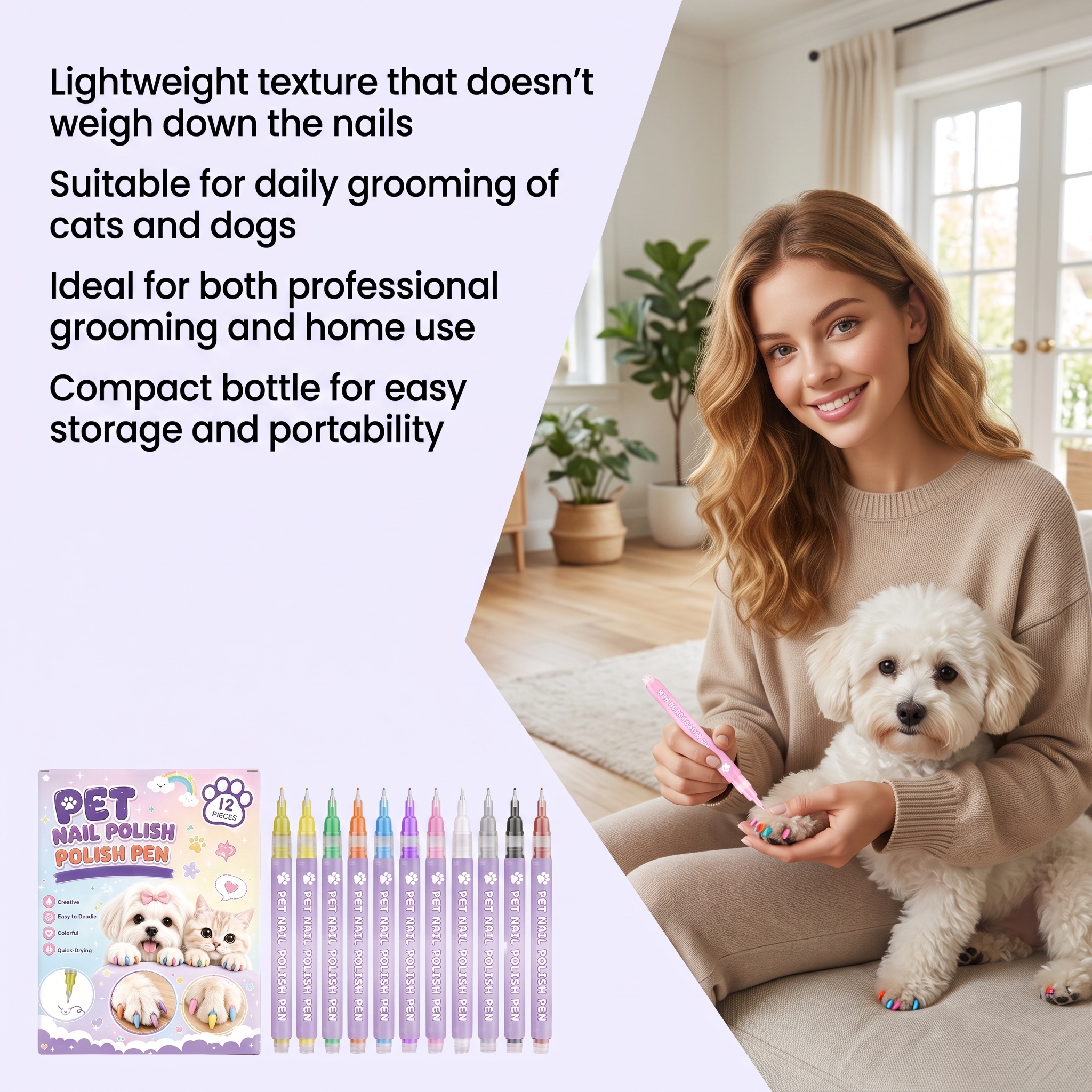 Pet Nail Painting Pen Even Coloring Easy To Clean Multiple Bright Colors For Cats And Dogs