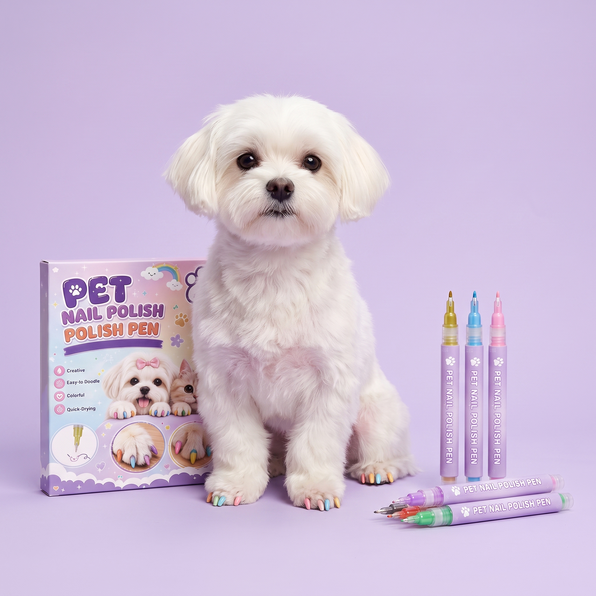 Pet Nail Painting Pen Even Coloring Easy To Clean Multiple Bright Colors For Cats And Dogs