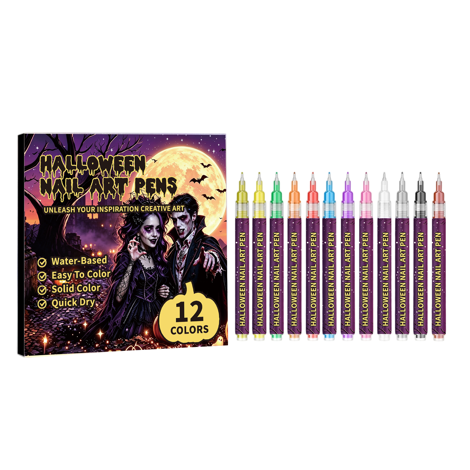 Halloween Nail Pen Twelve Color Diy Manicure Pen Beginner Friendly Easy Smear Waterproof Convenient Nail Painting Kit