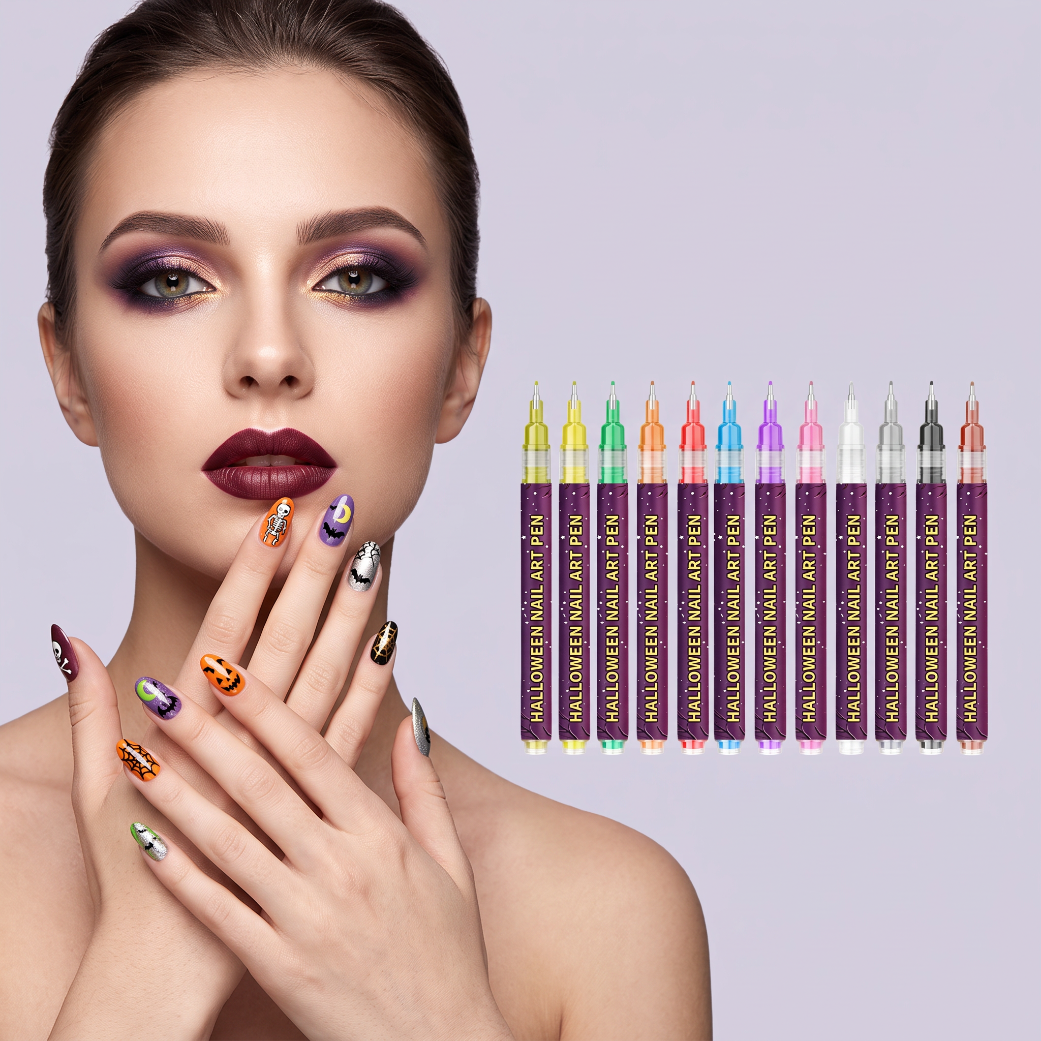 Halloween Nail Pen Twelve Color Diy Manicure Pen Beginner Friendly Easy Smear Waterproof Convenient Nail Painting Kit