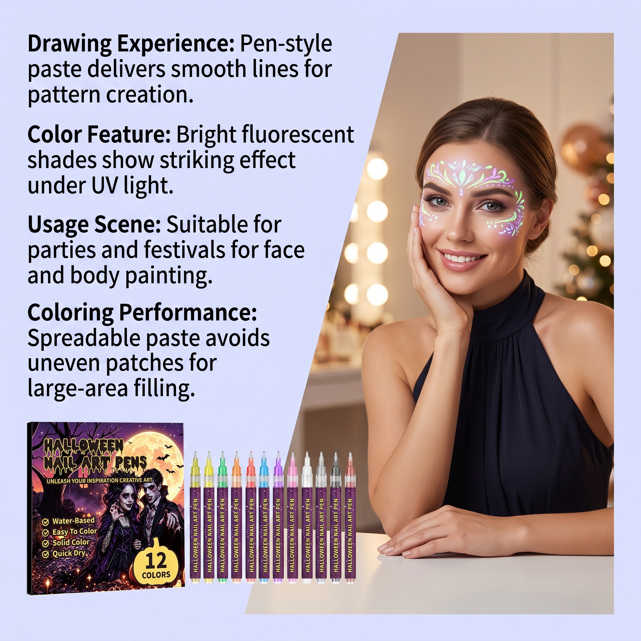 Halloween Nail Pen Twelve Color Diy Manicure Pen Beginner Friendly Easy Smear Waterproof Convenient Nail Painting Kit