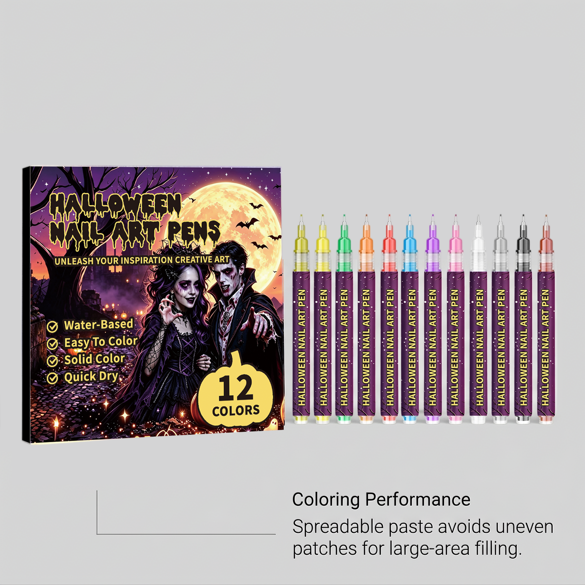 Halloween Nail Pen Twelve Color Diy Manicure Pen Beginner Friendly Easy Smear Waterproof Convenient Nail Painting Kit