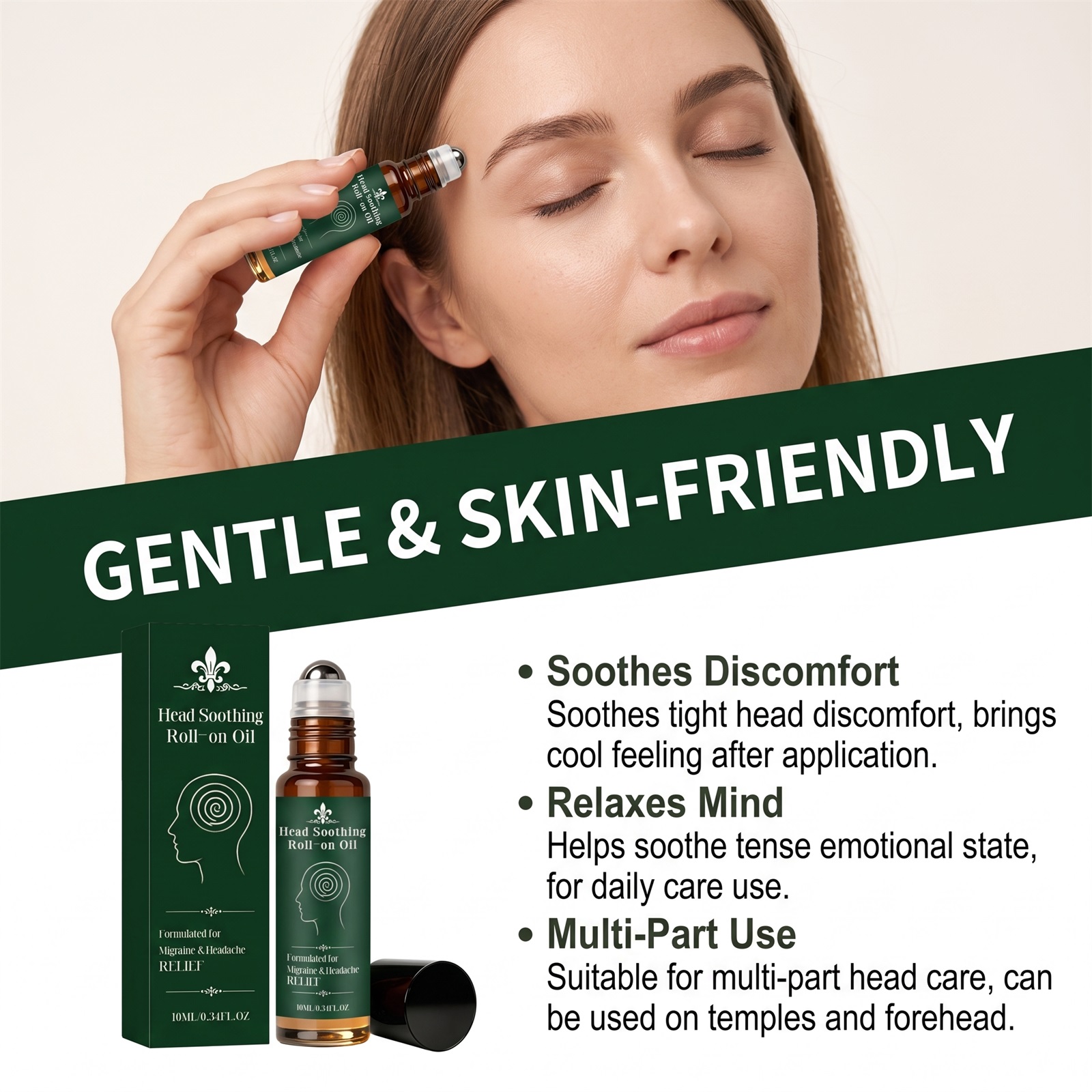 Head Cooling Roller Essential Oil Comfortable Head Roller Portable Carry Mild Skin Friendly Daily Use Essential Oil