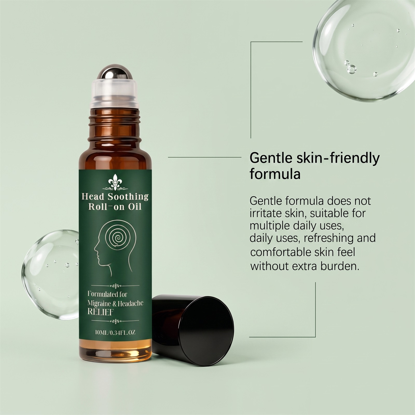 Head Cooling Roller Essential Oil Comfortable Head Roller Portable Carry Mild Skin Friendly Daily Use Essential Oil