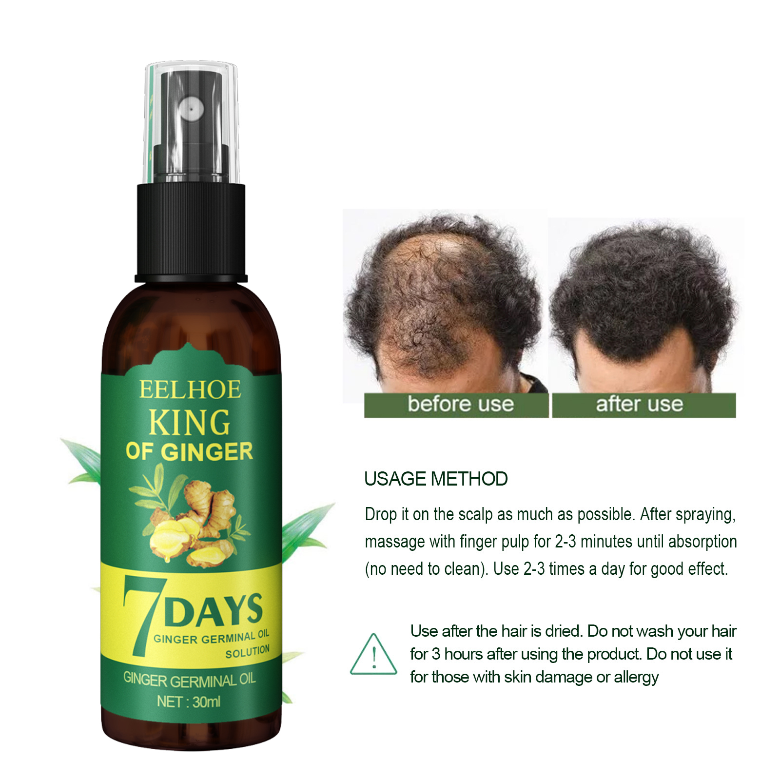 Ginger Hair Spray Moisturizes Hair Scalp Massage Care Shiny Soft Silky For Hair