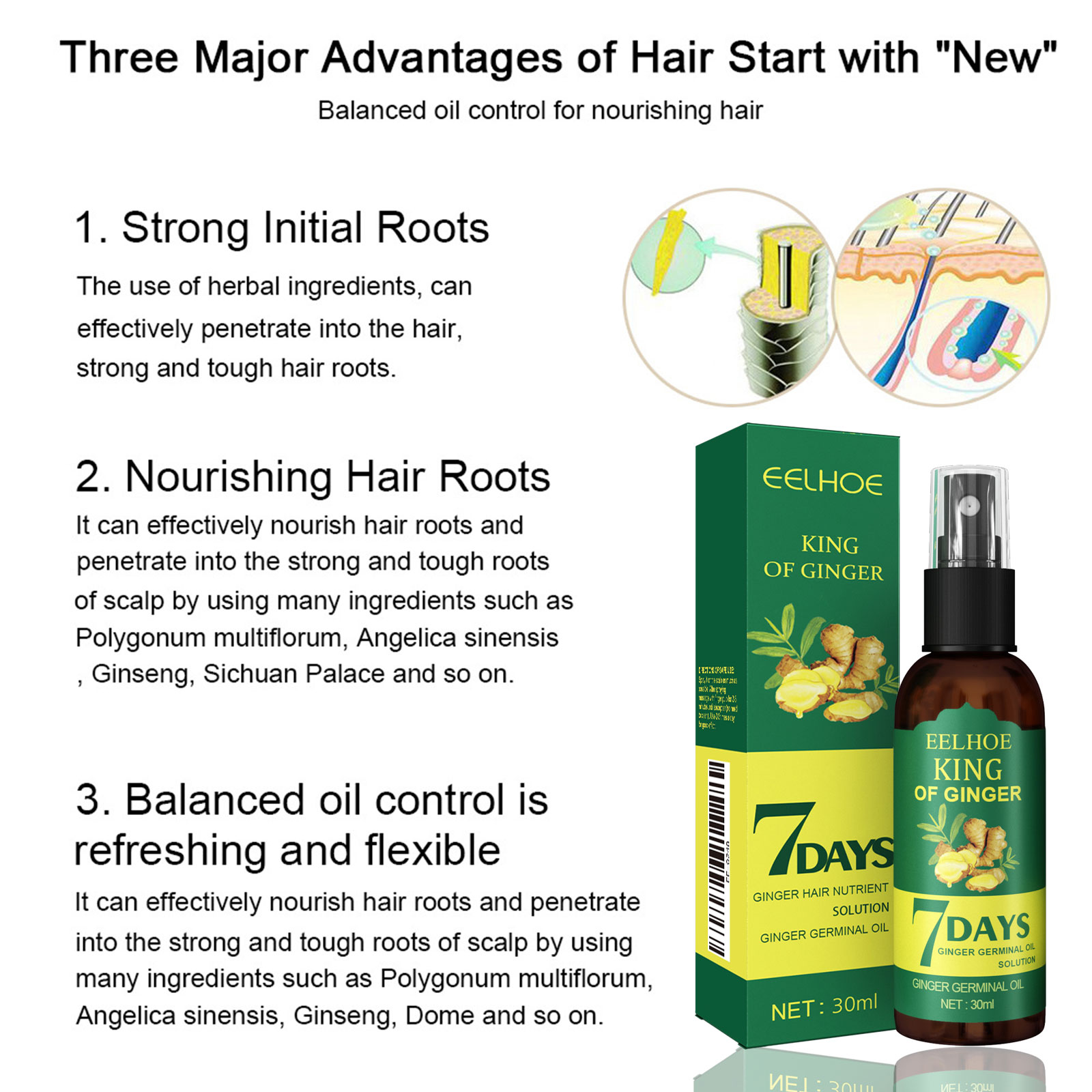 Ginger Hair Spray Moisturizes Hair Scalp Massage Care Shiny Soft Silky For Hair