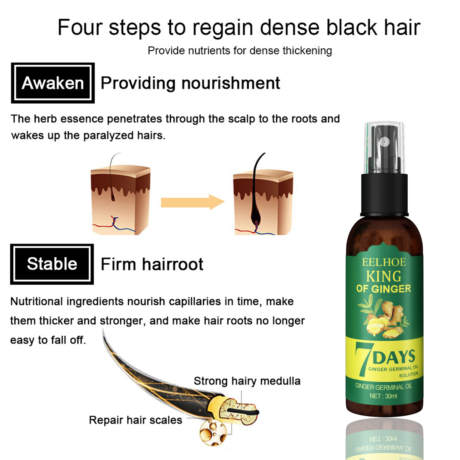 Ginger Hair Spray Moisturizes Hair Scalp Massage Care Shiny Soft Silky For Hair