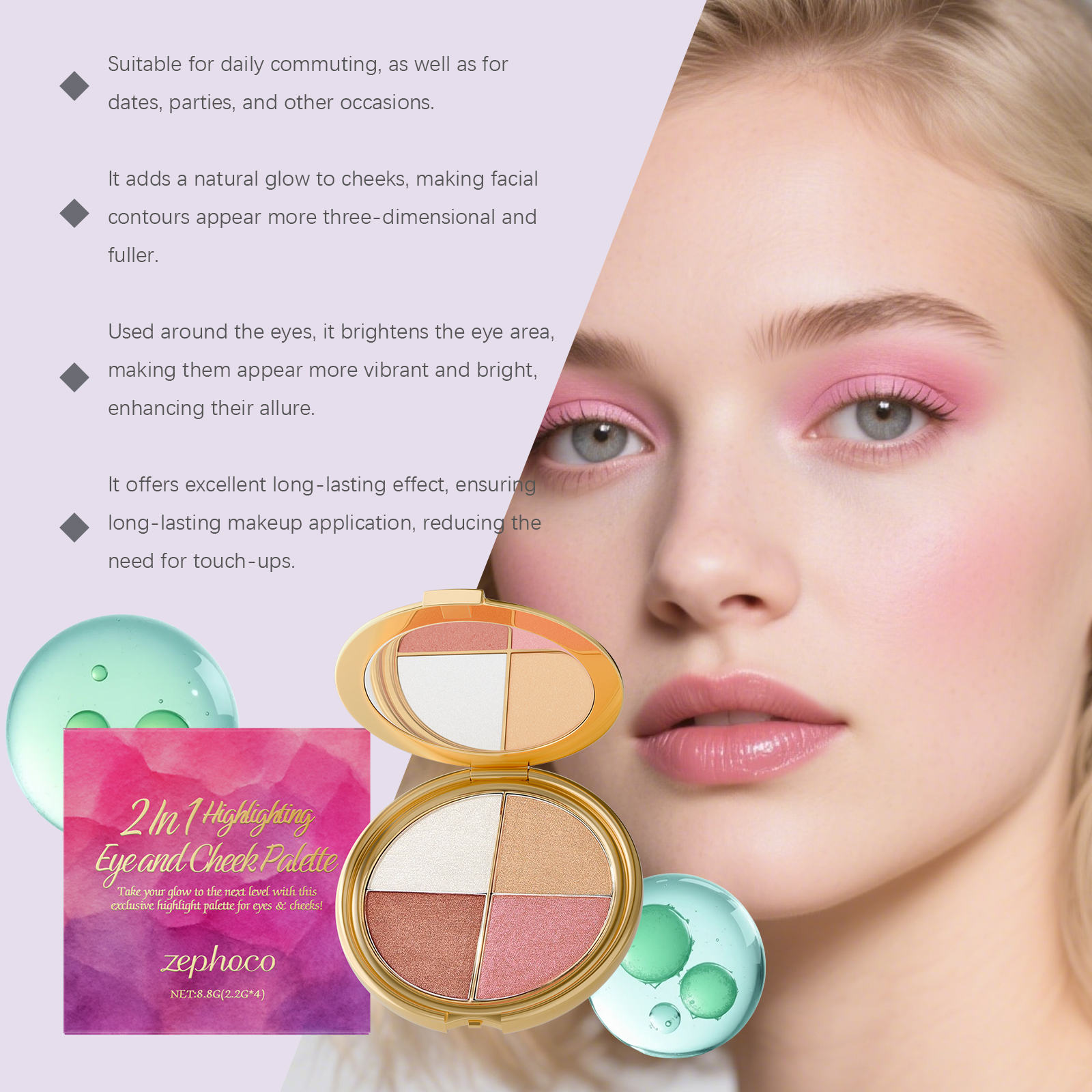 Highlighter Eyeshadow Blush Palette Daily Portable Natural Makeup Multiuse Eye And Cheek Cosmetics