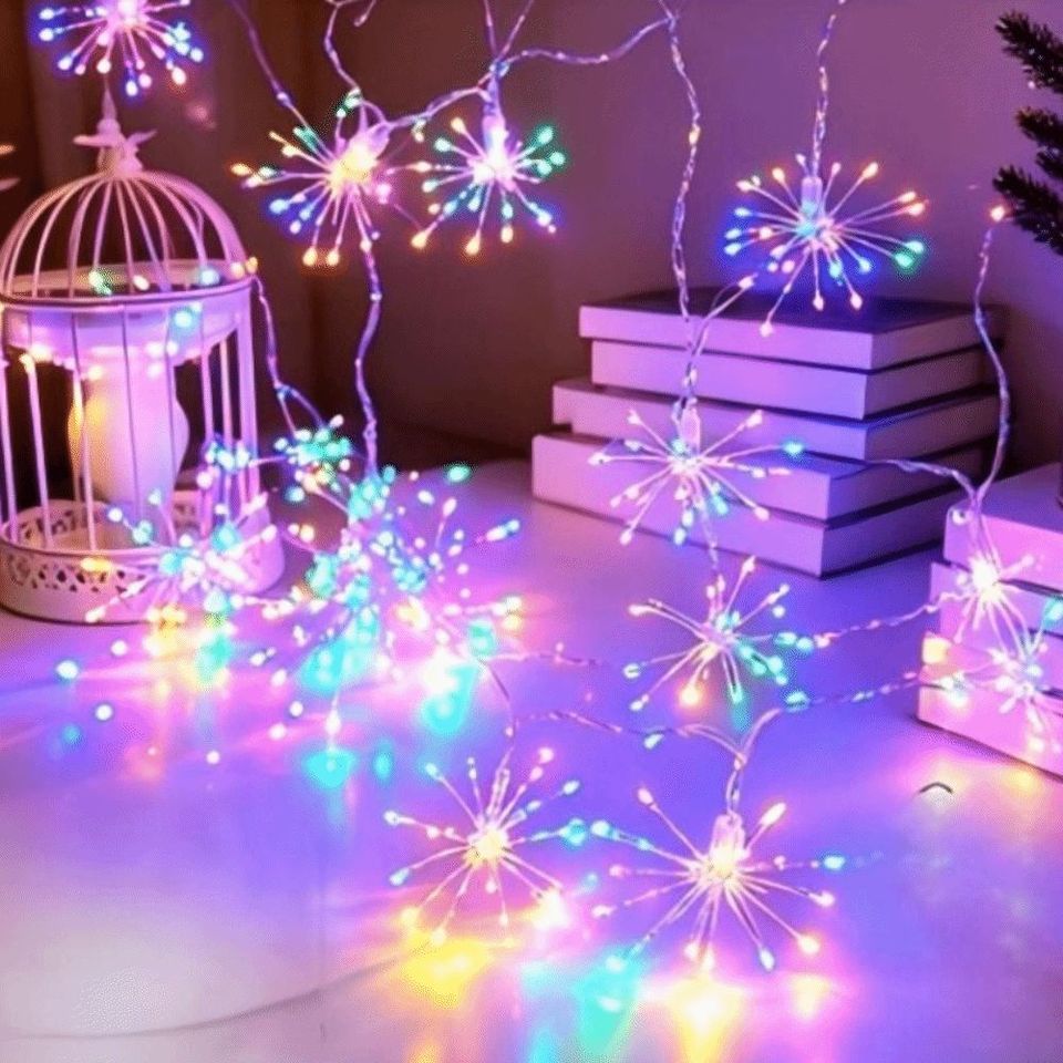 LED Firework String Lights Hanging String Fairy Lights for Christmas Tree Indoor Holiday Party Decor Warm White