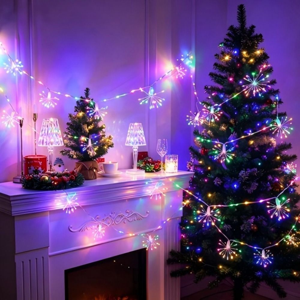 LED Firework String Lights Hanging String Fairy Lights for Christmas Tree Indoor Holiday Party Decor Warm White