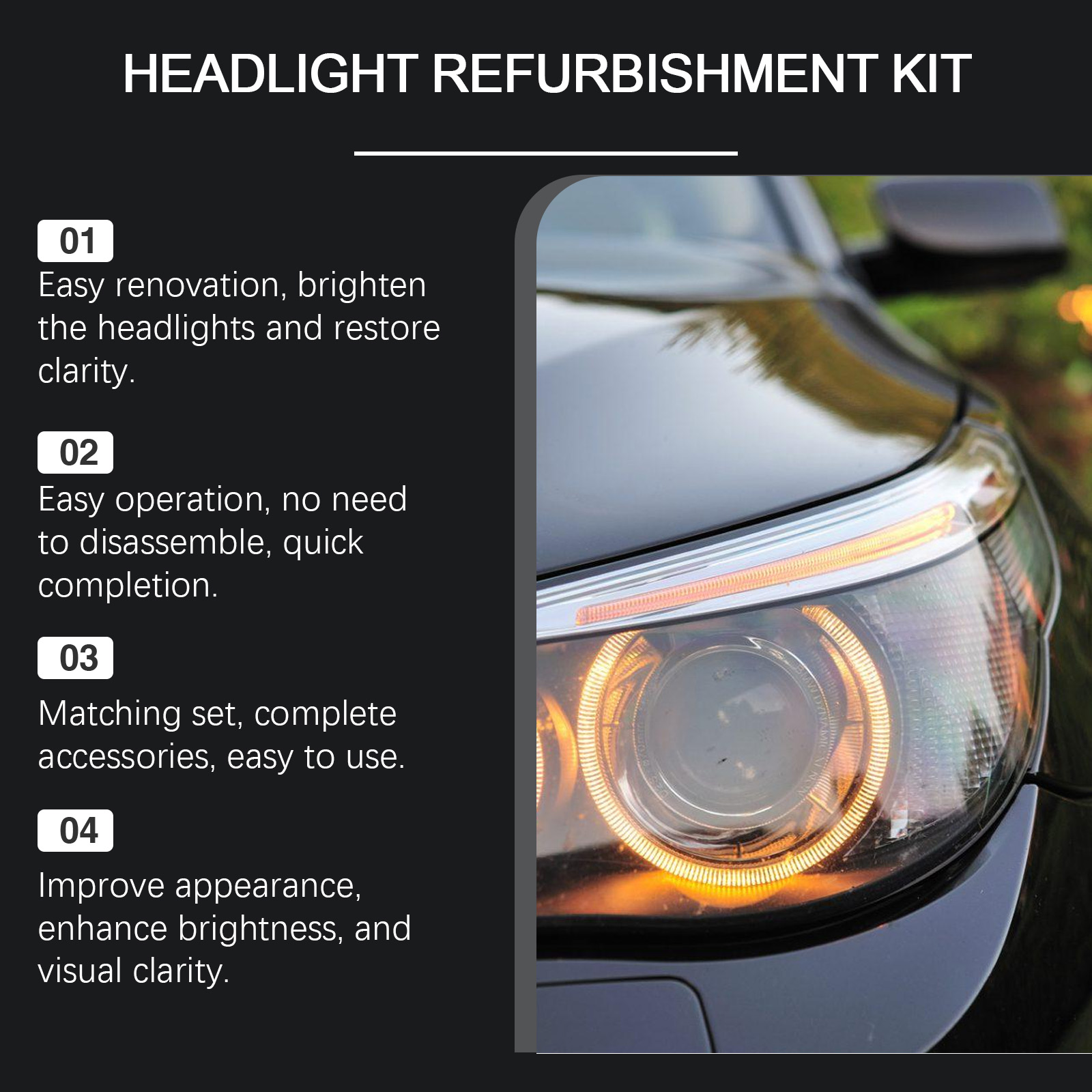 Headlight Restoration Kit Surface Yellowing Fogging Scratch Maintenance Clean Care Set