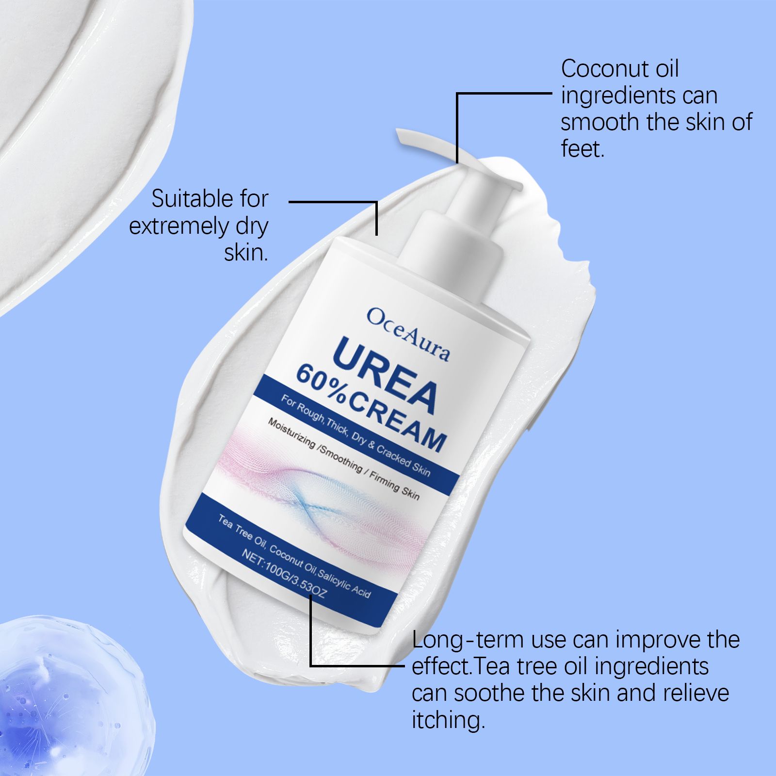 Urea Foot Cream With Coconut Oil And Salicylic Acid For Dry Skin And Daily Foot Care