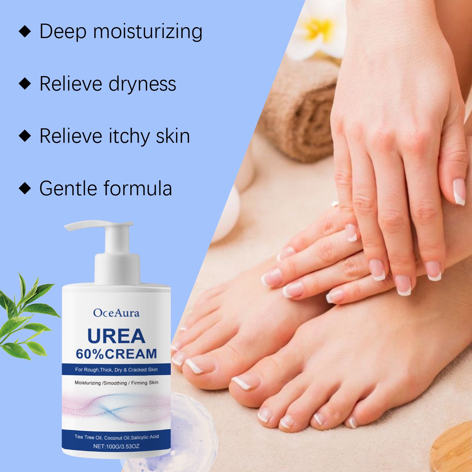 Urea Foot Cream With Coconut Oil And Salicylic Acid For Dry Skin And Daily Foot Care