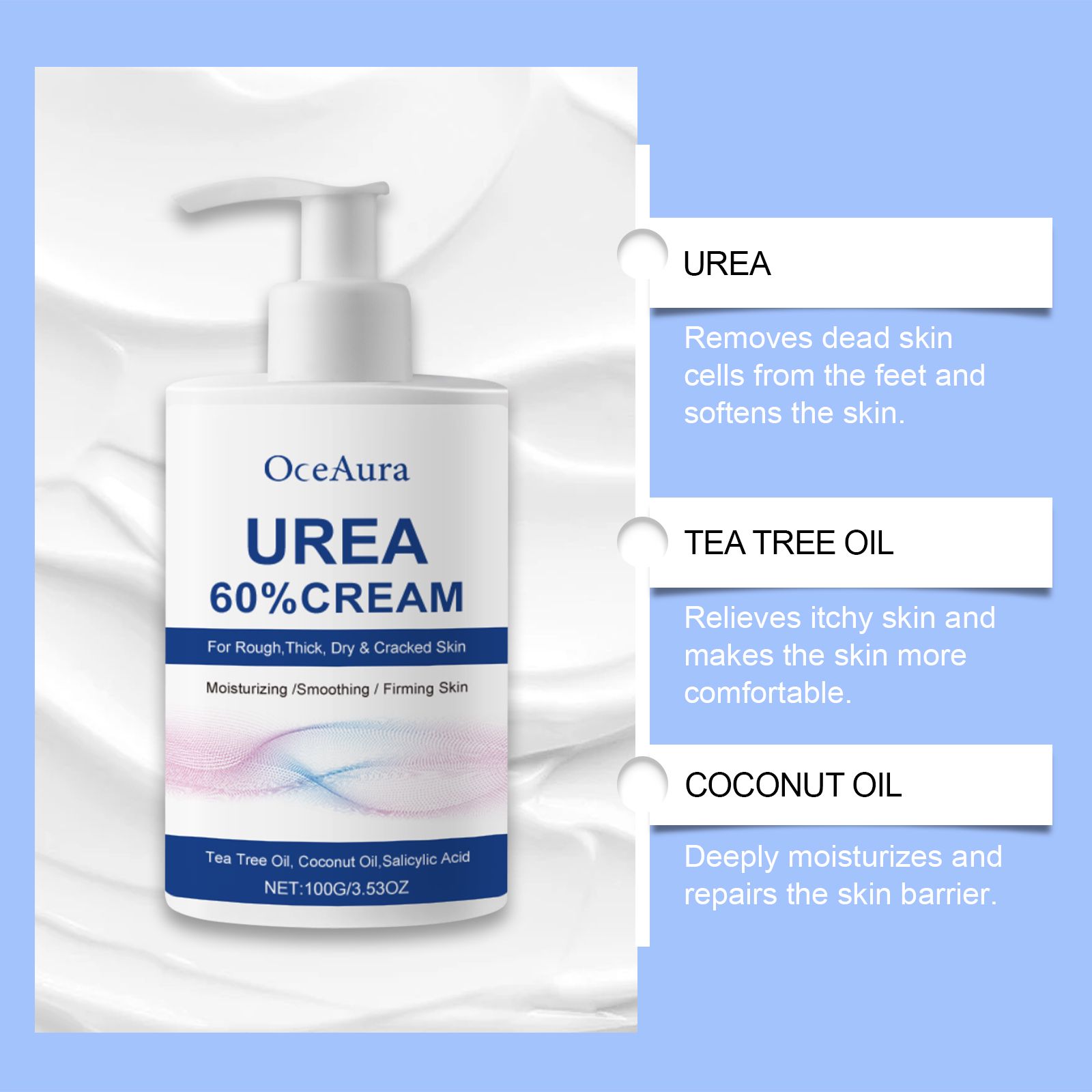 Urea Foot Cream With Coconut Oil And Salicylic Acid For Dry Skin And Daily Foot Care