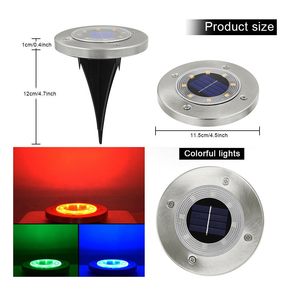 (Multicolor) 8 LED RGB Solar Lawn Yard Led Night Light Buried Solar Garden Light IP65 Wa