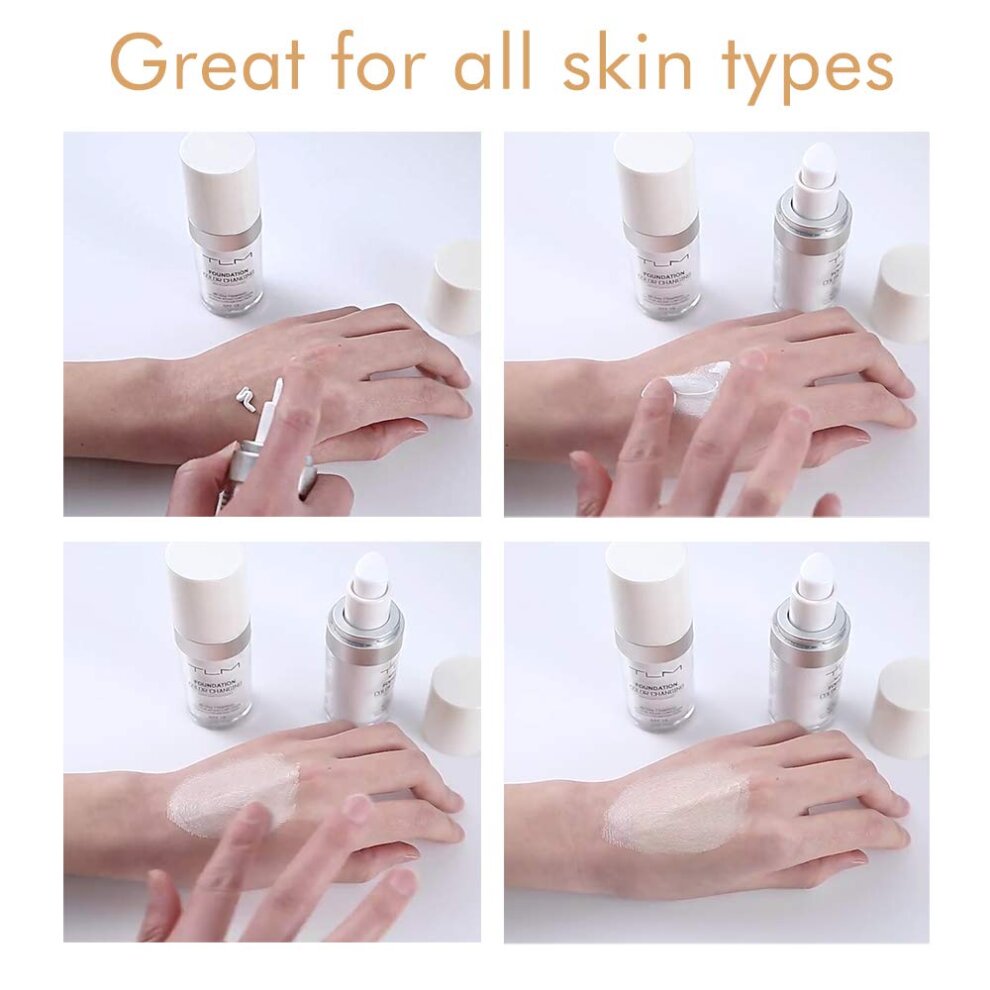 TLM Flawless Colour Changing Warm Skin Tone Foundation Concealer Cover Cream Moisturizing Foundation Makeup Naturally Blends Long Lasting for Face Makeup Waterproof Poreless Liquid Foundation 2 Pcs