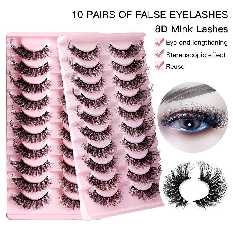(HLY01) Eyelashes Thick Curly Fake Eyelashes Natural Mink Cils Makeup Cat Eye Lashes Messy Dramatic Winged Foxy Fluffy Faux 10 Pairs Set