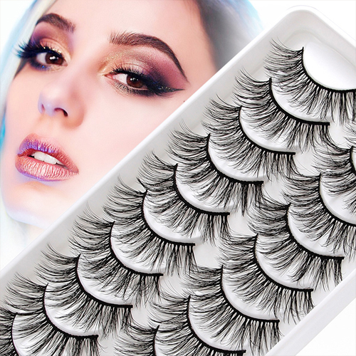 False Eyelashes Thick Natural Fake Eye Lashes Set Cat-eyes 3D Fluffy Eyelashes Extension Dense Extensions Beauty Tools Makeup Supplies For Women 10 Pairs