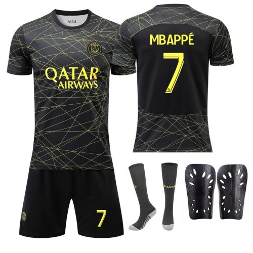 (4~5 Years) PSG Paris Mbappe Football Kit Strip Jersey Kids Football Training Set Tracksuit #7