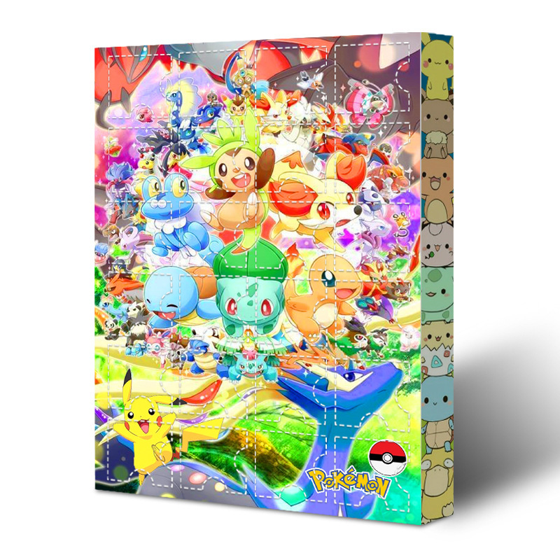 Christmas Countdown Advent Calendar with 24PCS Pokemon Cartoon Animal Character Figures Cute Toy Blind Box Doll Ornaments Play Set for Kids Boys Girls