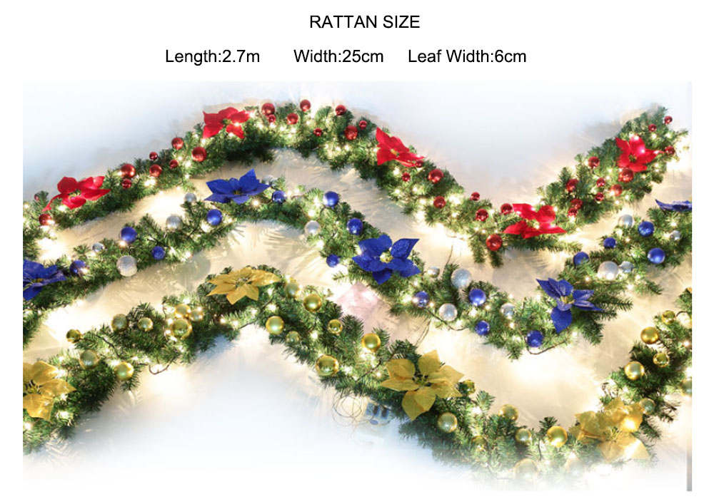 (Gold with Light) 9FT Pre Lit Christmas Garland LED Lights Wreath Xmas Decorations Ornaments Christmas Balls Wreath Christmas Wreaths Garlands and Plants