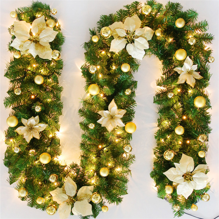 9FT Pre Lit Christmas Garland LED Lights Wreath Xmas Decorations Ornaments Christmas Balls Wreath Christmas Wreaths Garlands and Plants